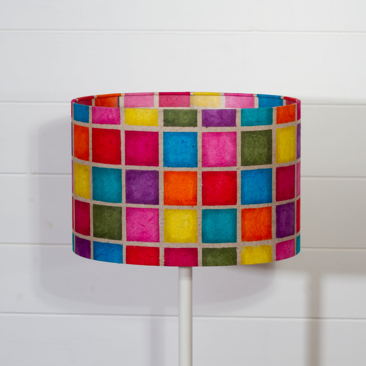 Oval Lamp Shade - P01 - Batik Multi Square, 30cm(w) x 20cm(h) x 22cm(d)