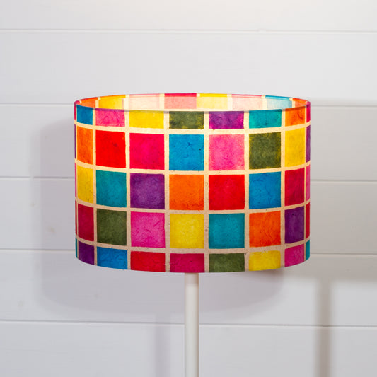 Oval Lamp Shade - P01 - Batik Multi Square, 30cm(w) x 20cm(h) x 22cm(d)