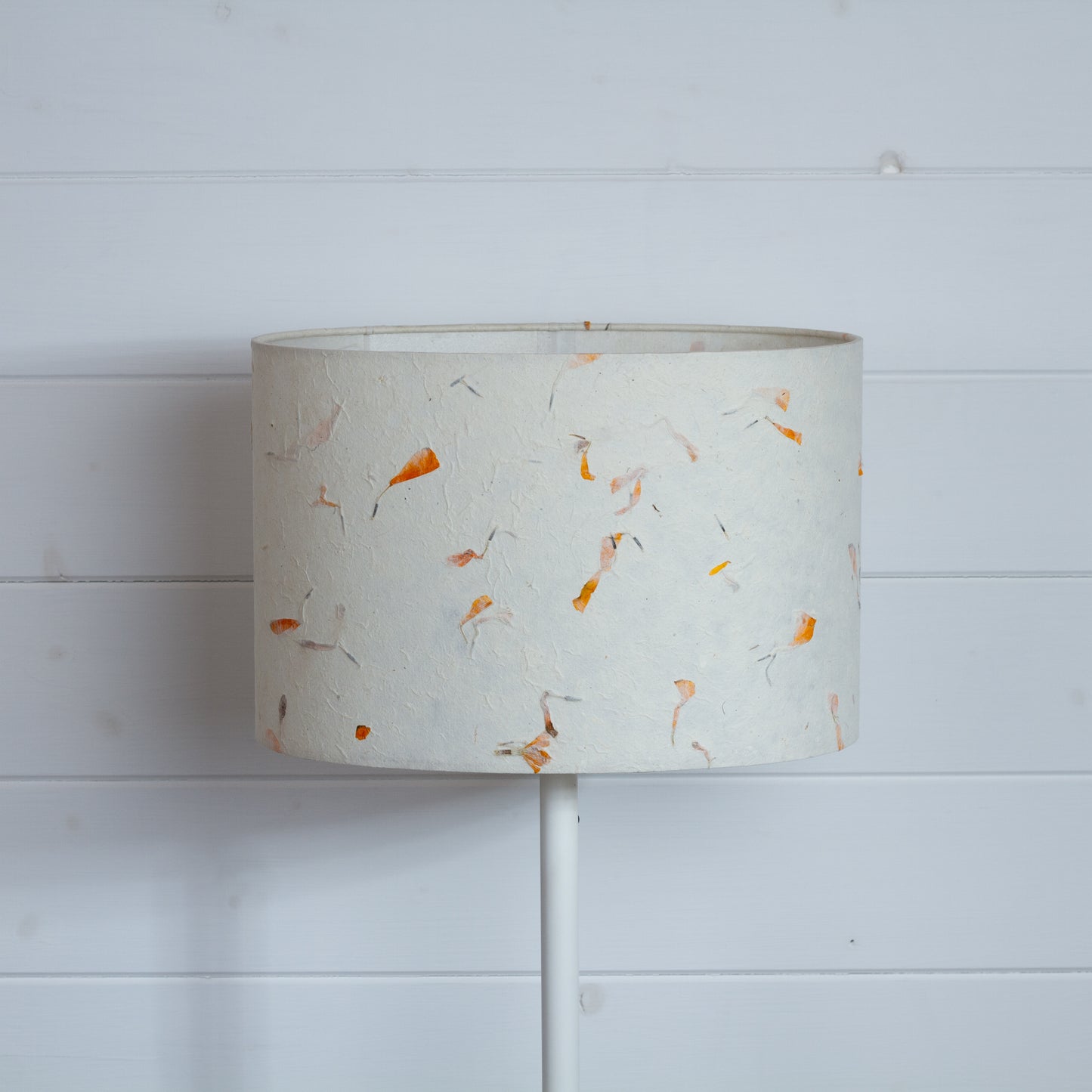 Oval Lamp Shade - P32 - Marigold Petals on Natural Lokta, 30cm(w) x 20cm(h) x 22cm(d)