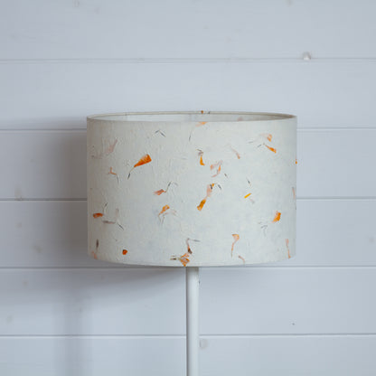 Oval Lamp Shade - P32 - Marigold Petals on Natural Lokta, 30cm(w) x 20cm(h) x 22cm(d)