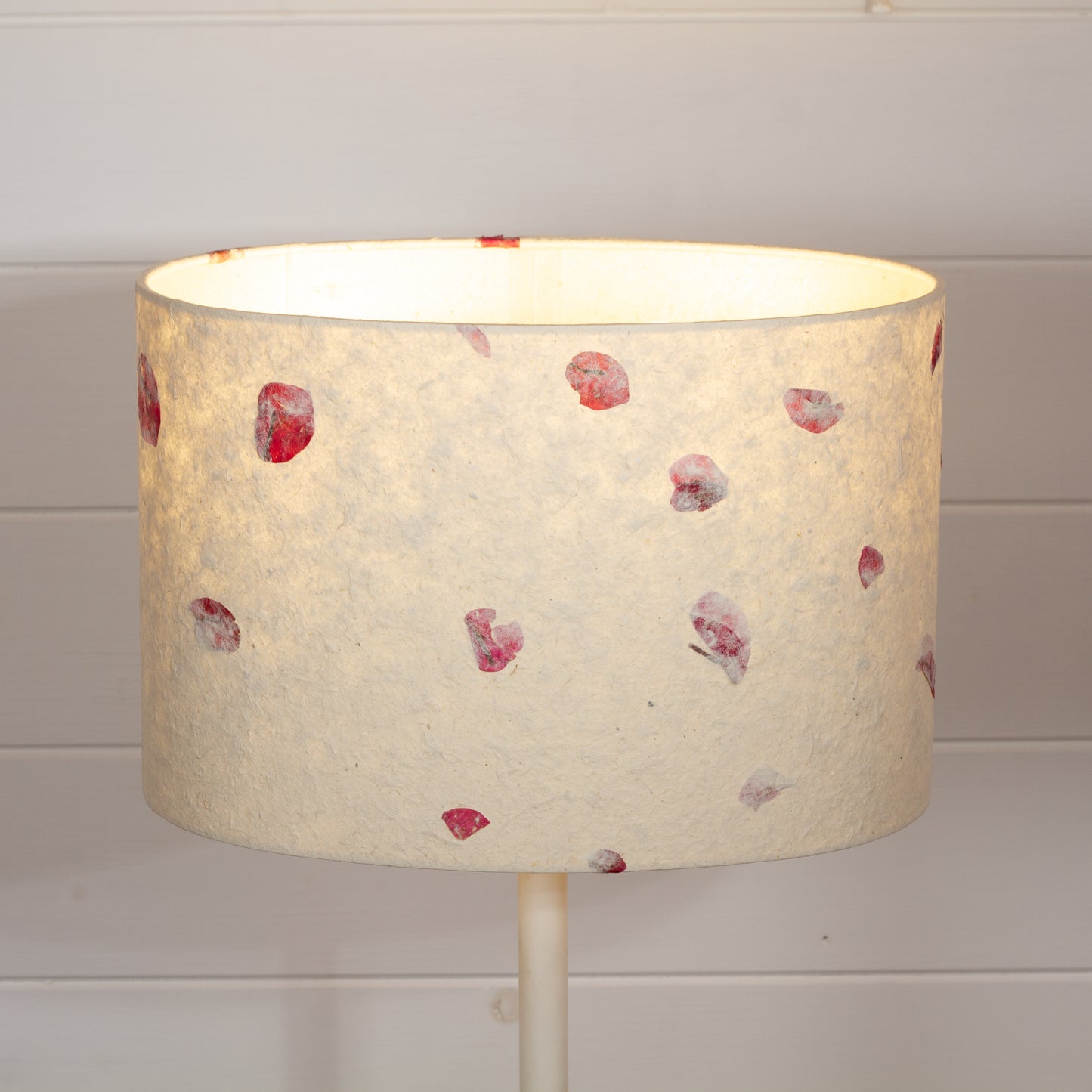 Oval Lamp Shade - P33 - Rose Petals on Natural Lokta, 30cm(w) x 20cm(h) x 22cm(d)
