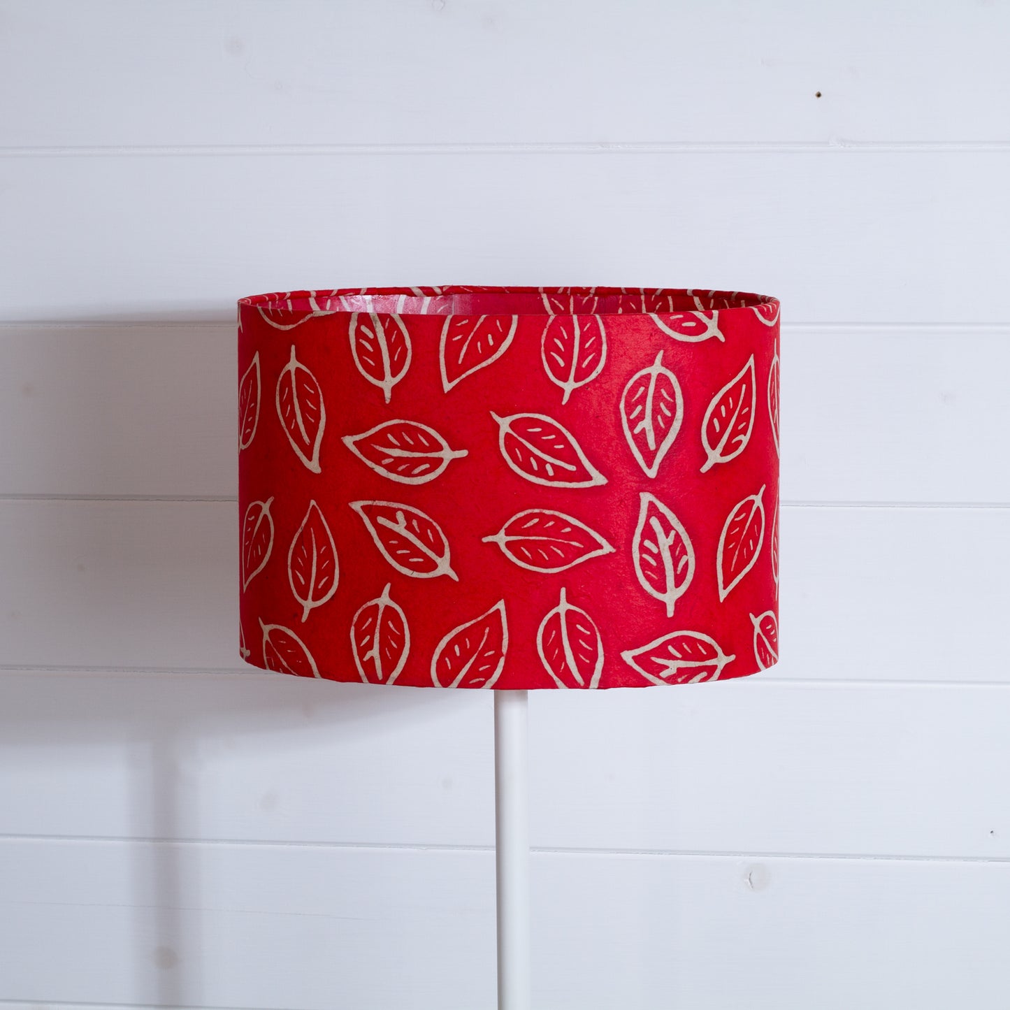 Oval Lamp Shade - P30 - Batik Leaf on Red, 30cm(w) x 20cm(h) x 22cm(d)