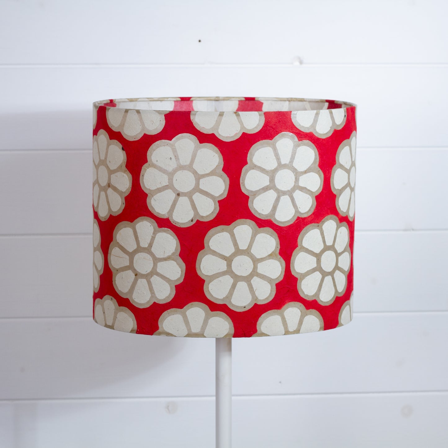 Oval Lamp Shade - P18 - Batik Big Flower on Red, 30cm(w) x 25cm(h) x 22cm(d)