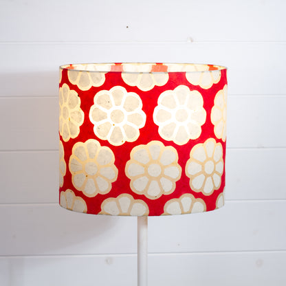 Oval Lamp Shade - P18 - Batik Big Flower on Red, 30cm(w) x 25cm(h) x 22cm(d)