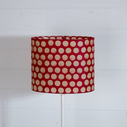 Oval Lamp Shade - P84 ~ Batik Dots on Red, 30cm(w) x 25cm(h) x 22cm(d)