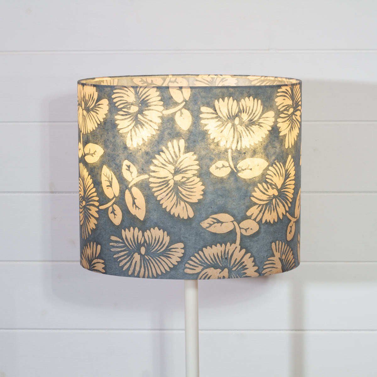 Oval Lamp Shade - B119 ~ Batik Peony Grey, 30cm(w) x 25cm(h) x 22cm(d)
