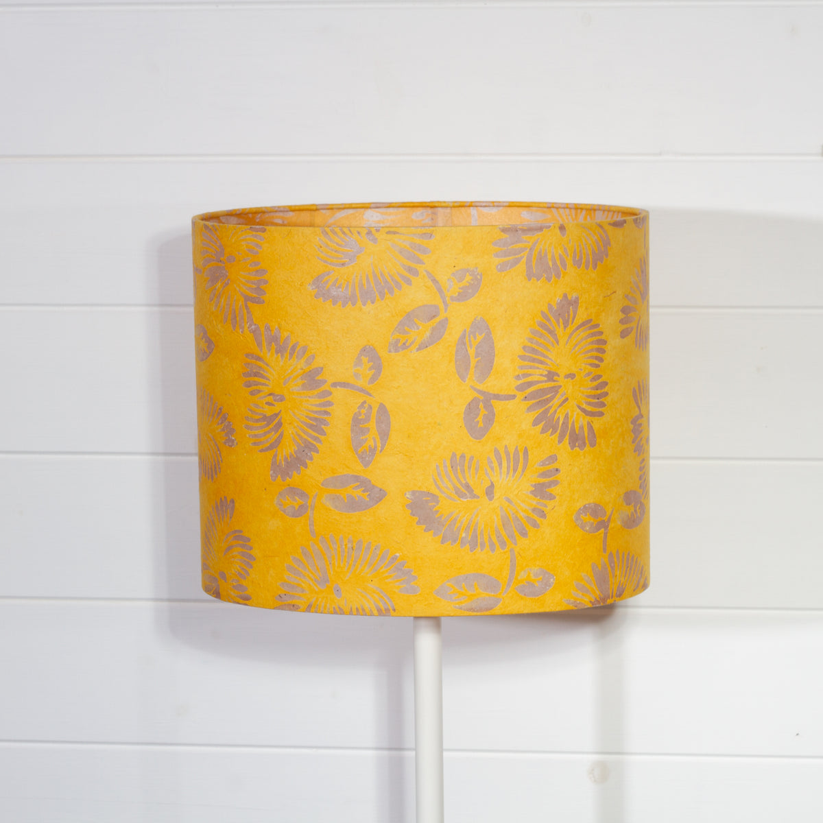 Oval Lamp Shade - B120 - Batik Peony Yellow, 30cm(w) x 25cm(h) x 22cm(d)