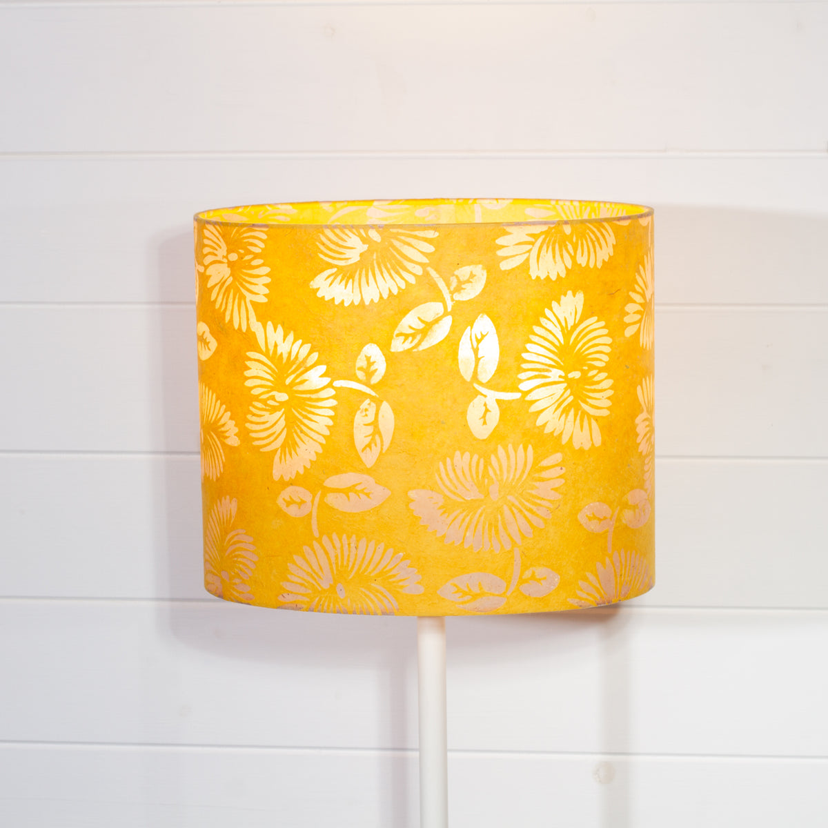 Oval Lamp Shade - B120 - Batik Peony Yellow, 30cm(w) x 25cm(h) x 22cm(d)