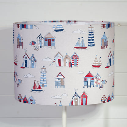 Oval Lamp Shade - F130 Beach Huts Fabric, 40cm(w) x 30cm(h) x 30cm(d)