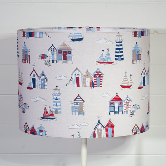 Oval Lamp Shade - F130 Beach Huts Fabric, 40cm(w) x 30cm(h) x 30cm(d)