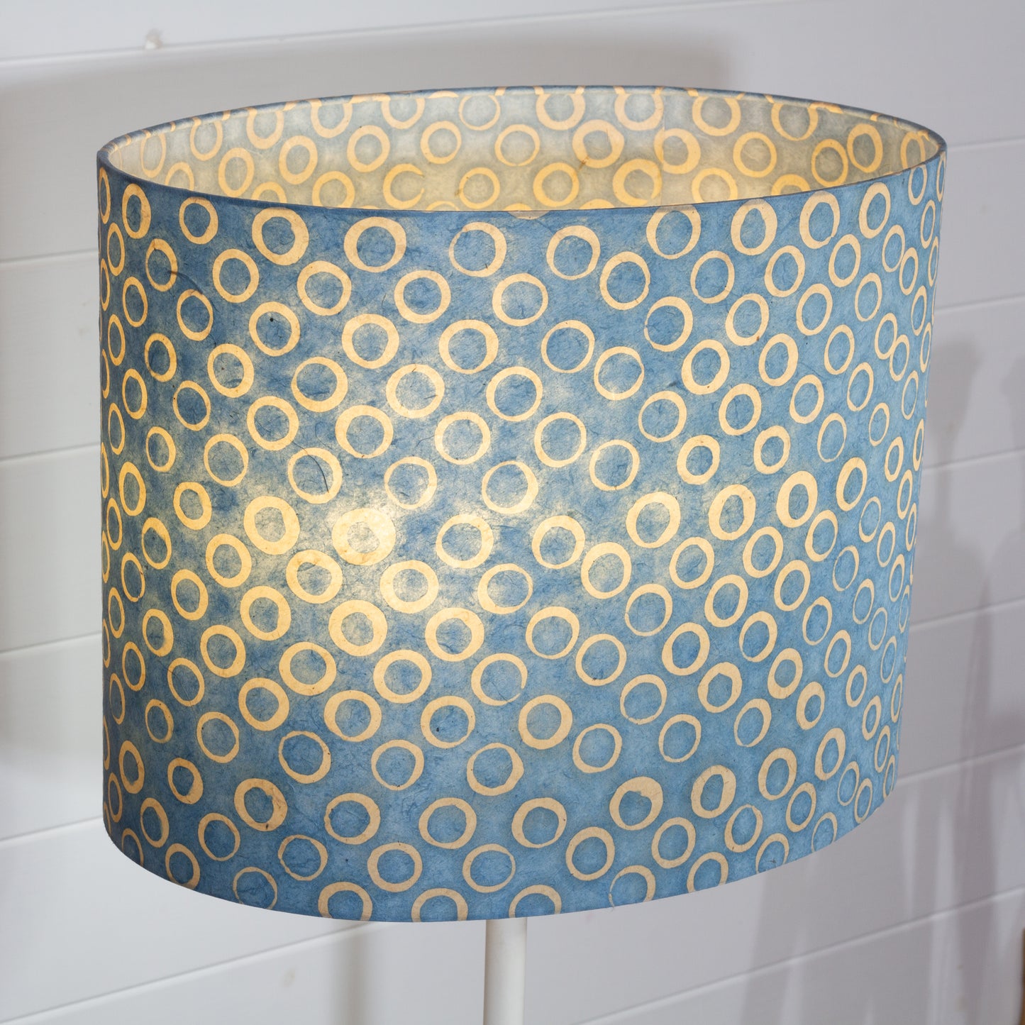 Oval Lamp Shade - P72 - Batik Blue Circles, 40cm(w) x 30cm(h) x 30cm(d)