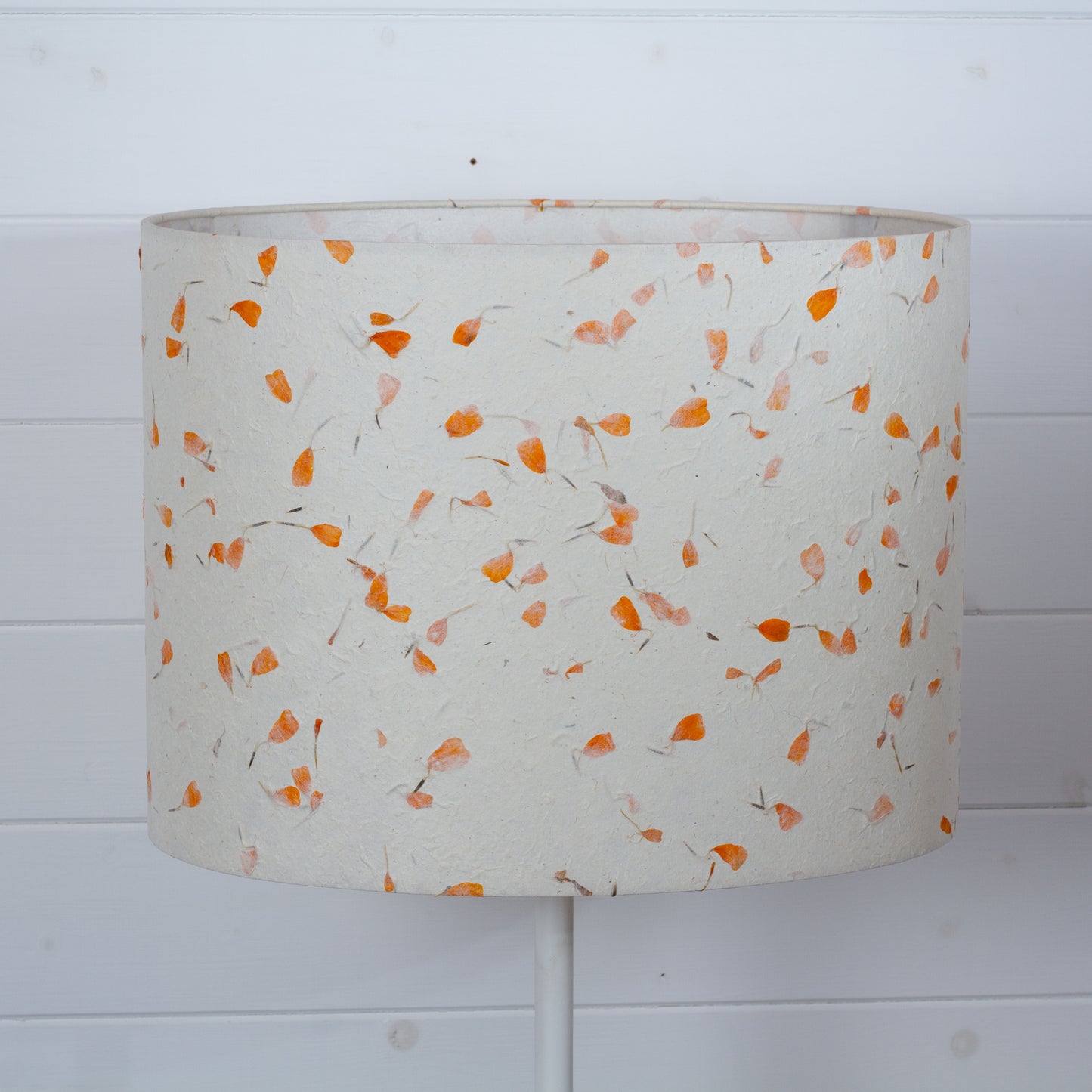 Oval Lamp Shade - P32 - Marigold Petals on Natural Lokta, 40cm(w) x 30cm(h) x 30cm(d)