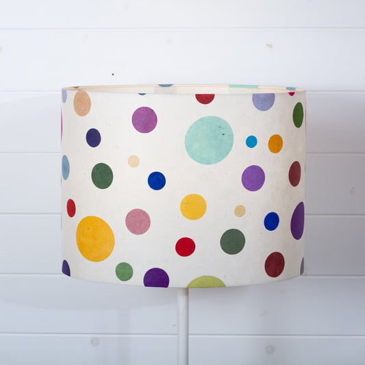 Oval Lamp Shade - P39 - Polka Dots on Natural Lokta, 40cm(w) x 30cm(h) x 30cm(d)