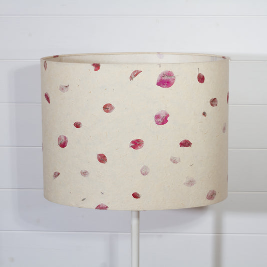 Oval Lamp Shade - P33 - Rose Petals on Natural Lokta, 40cm(w) x 30cm(h) x 30cm(d)