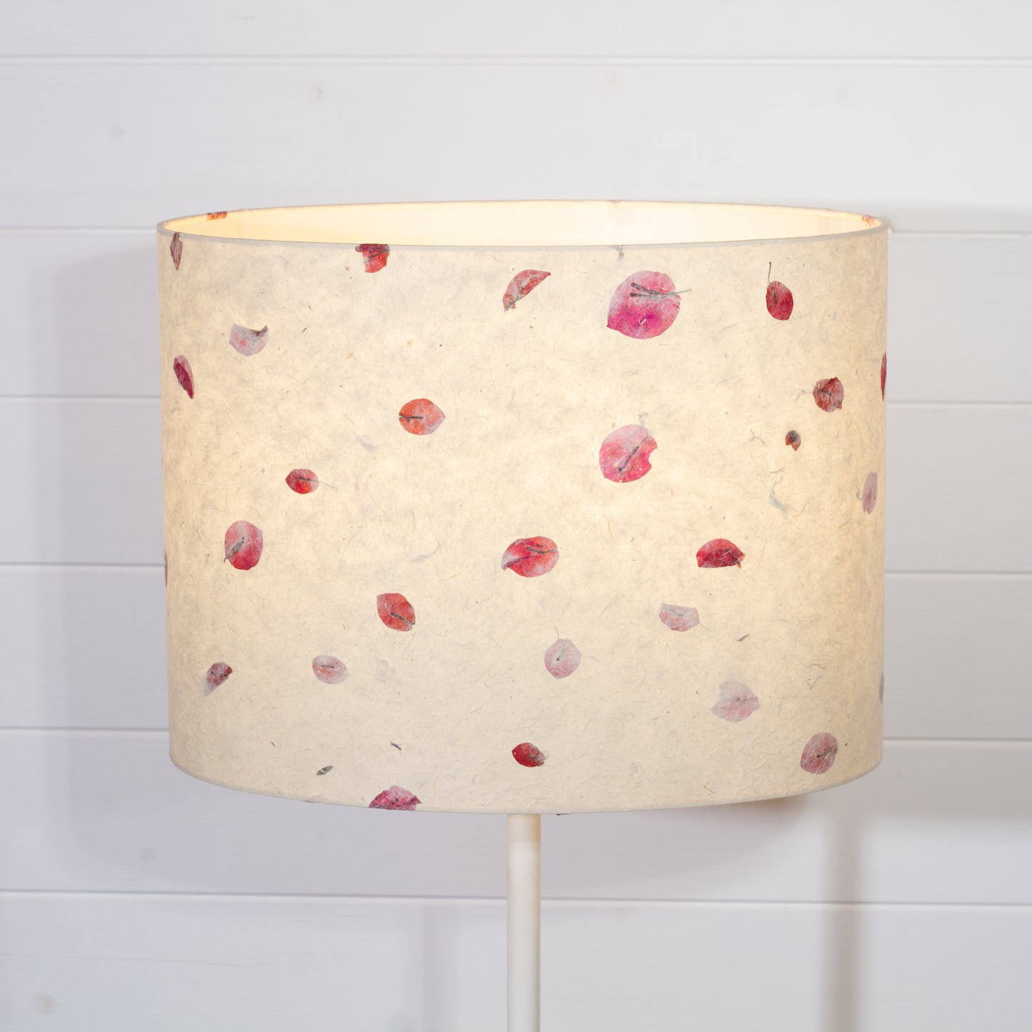 Oval Lamp Shade - P33 - Rose Petals on Natural Lokta, 40cm(w) x 30cm(h) x 30cm(d)