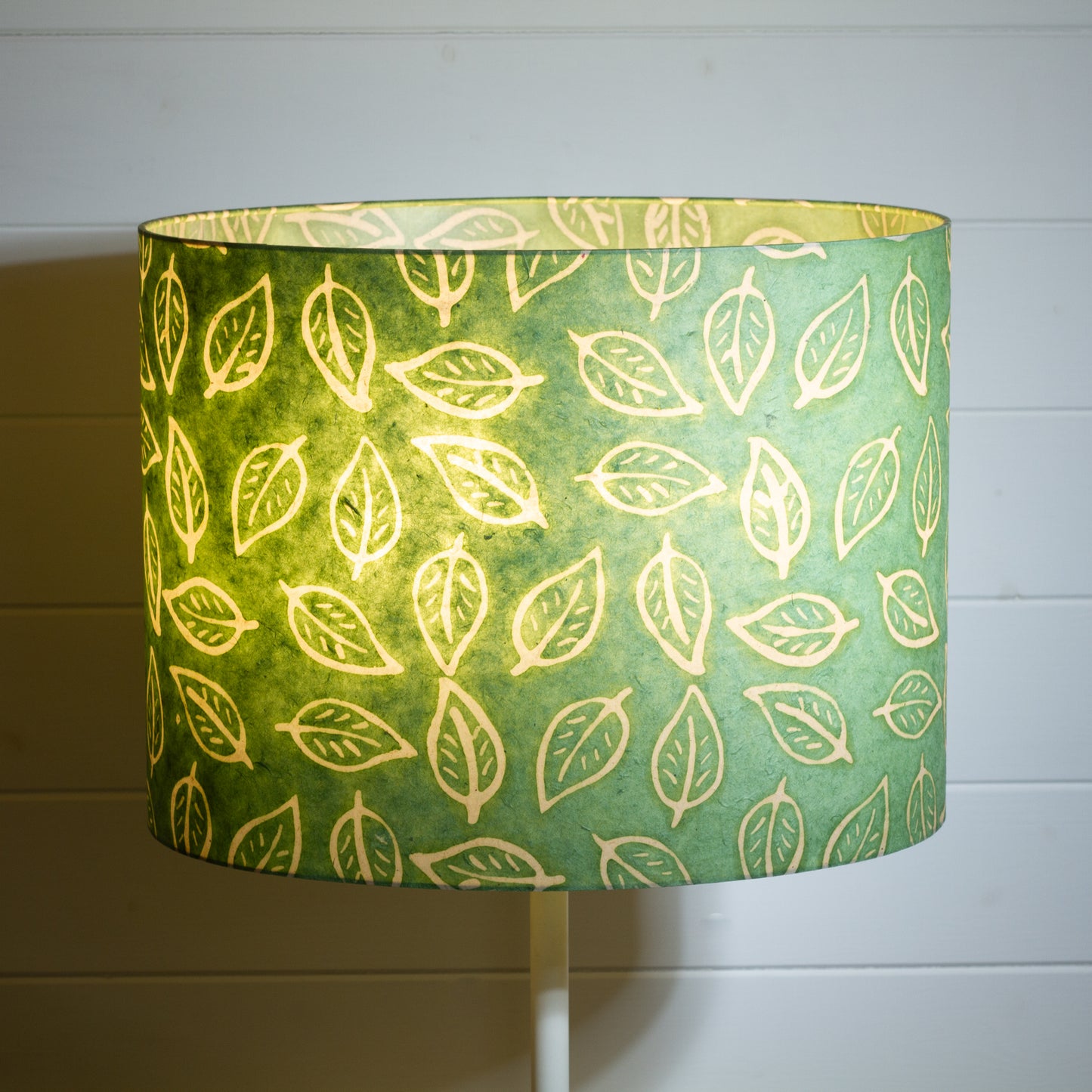 Oval Lamp Shade - P29 - Batik Leaf on Green, 40cm(w) x 30cm(h) x 30cm(d)