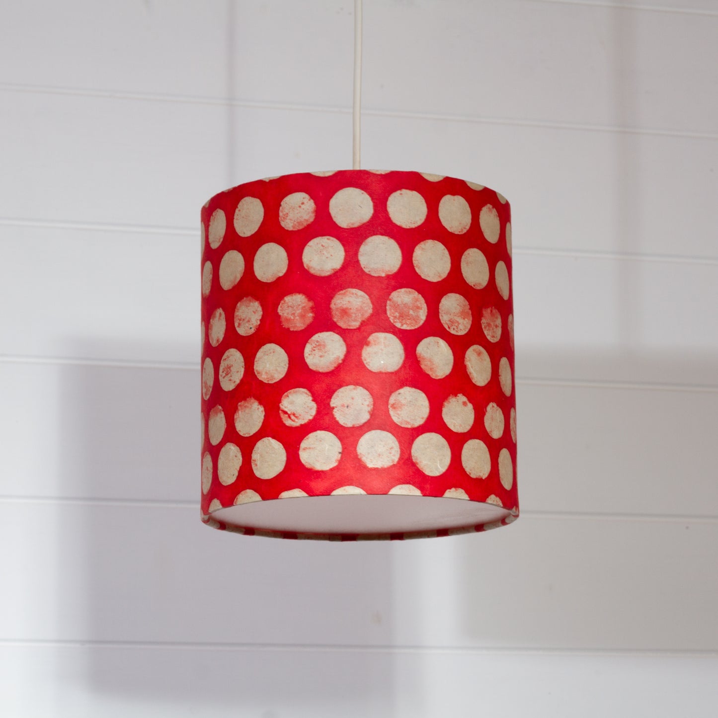 Drum Lamp Shade - P84 ~ Batik Dots on Red, 20cm(d) x 20cm(h)