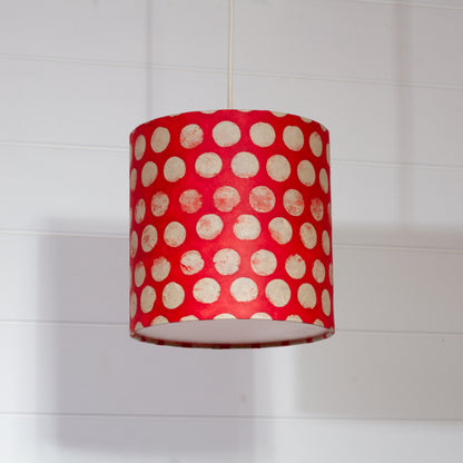 Drum Lamp Shade - P84 ~ Batik Dots on Red, 20cm(d) x 20cm(h)