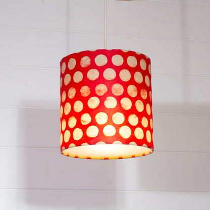 Drum Lamp Shade - P84 ~ Batik Dots on Red, 20cm(d) x 20cm(h)