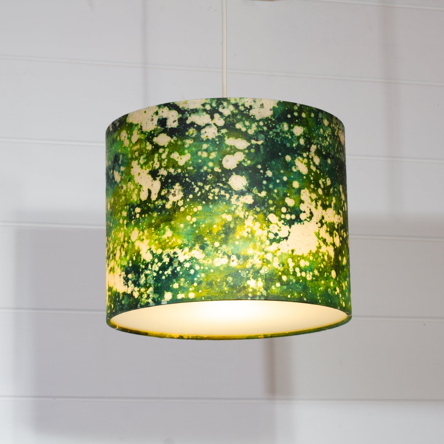 Drum Lamp Shade - B114 ~ Batik Canopy Greens, 25cm x 20cm