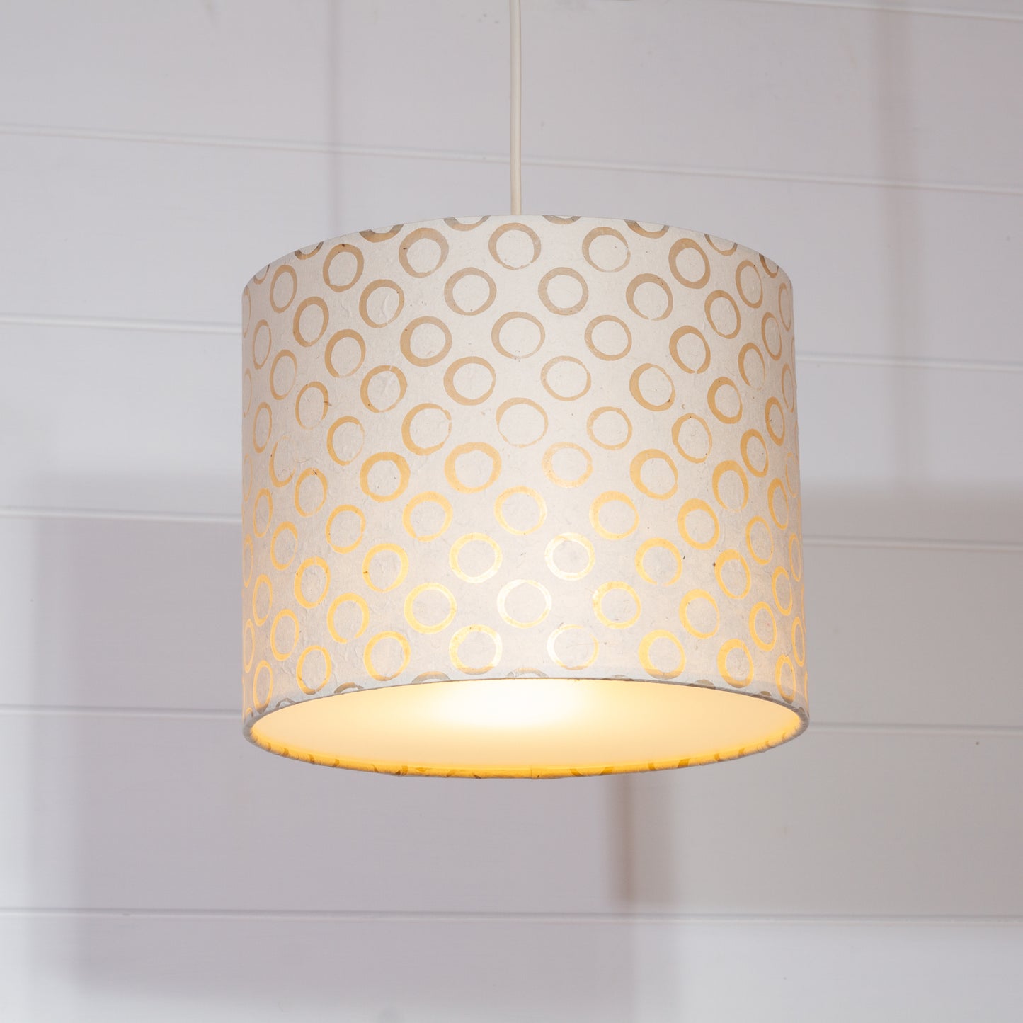 Drum Lamp Shade - P74 - Batik Natural Circles, 25cm x 20cm