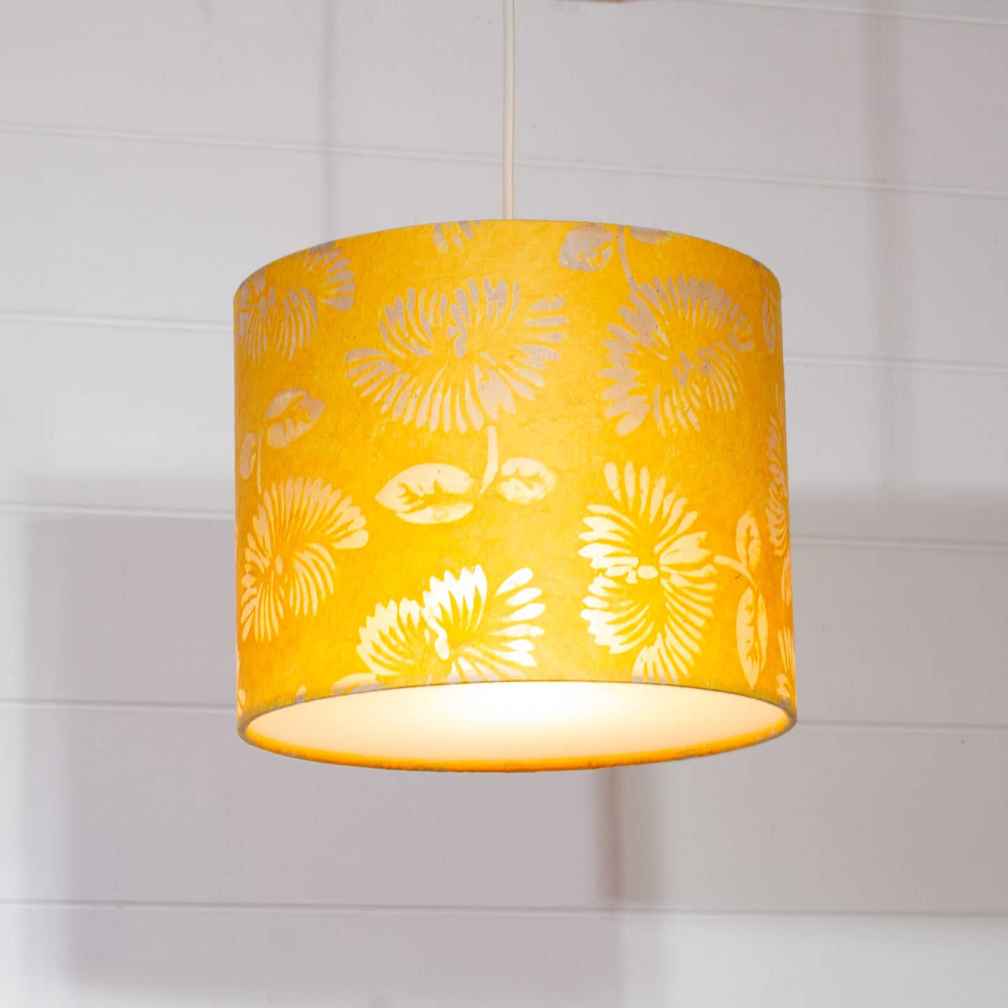 Drum Lamp Shade - B120 Batik Peony Yellow, 25cm x 20cm