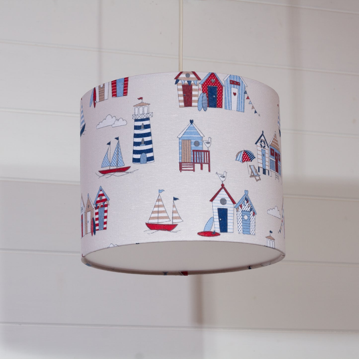 Drum Lamp Shade - F130 Beach Huts Fabric, 25cm x 20cm