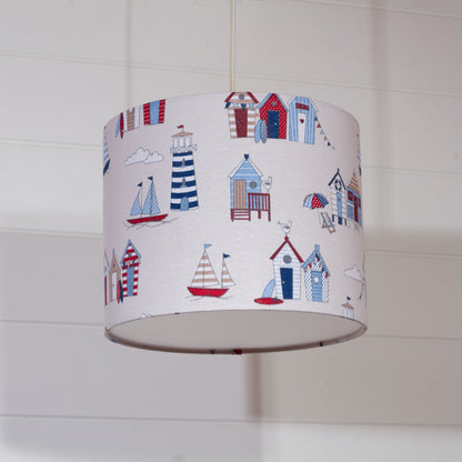 Drum Lamp Shade - F130 Beach Huts Fabric, 25cm x 20cm