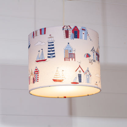 Drum Lamp Shade - F130 Beach Huts Fabric, 25cm x 20cm