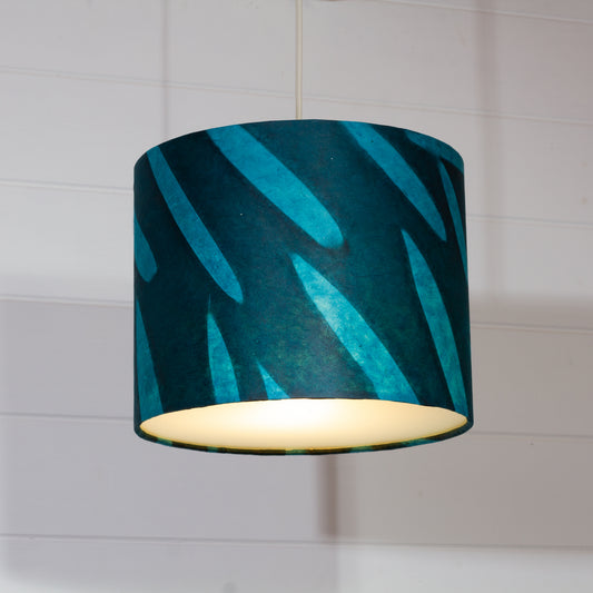 Drum Lamp Shade - P99 - Resistance Dyed Teal Bamboo, 25cm x 20cm