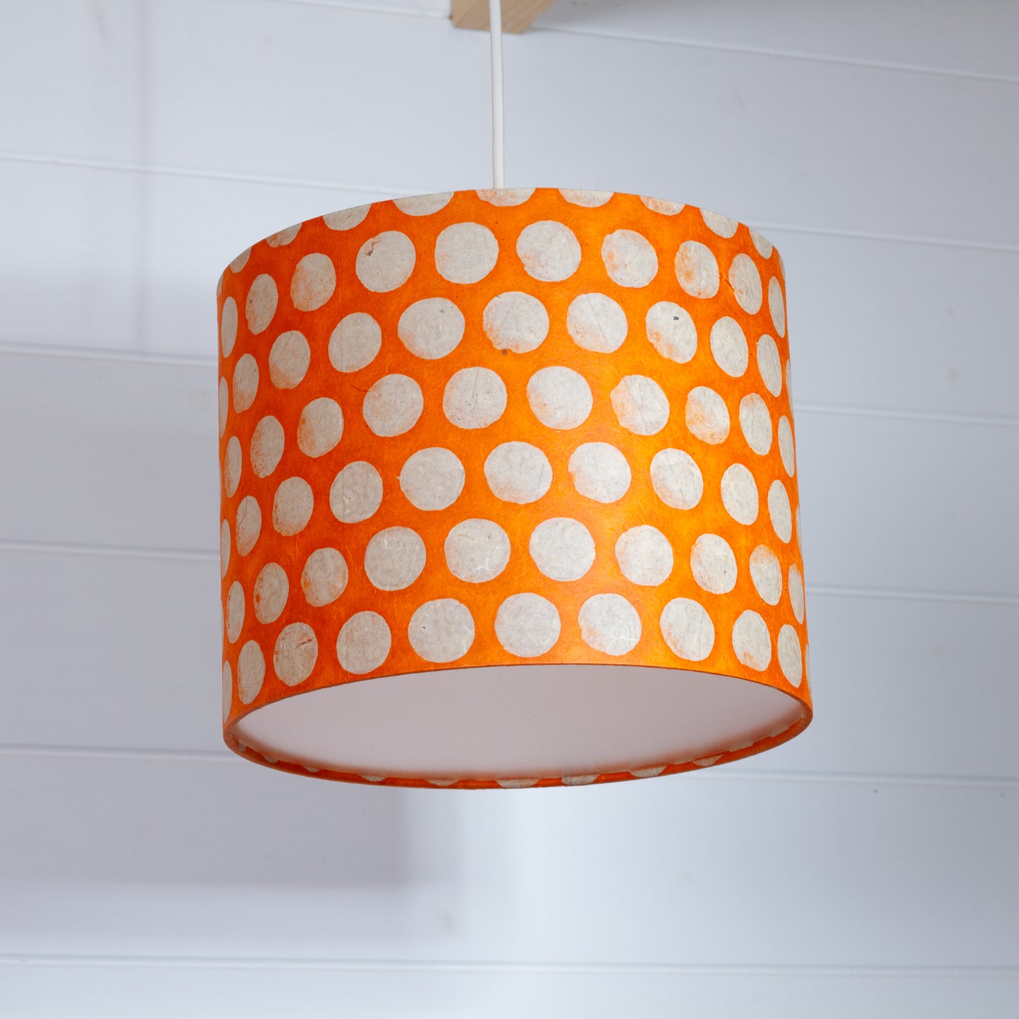 Drum Lamp Shade - B110 ~ Batik Dots on Orange, 25cm x 20cm