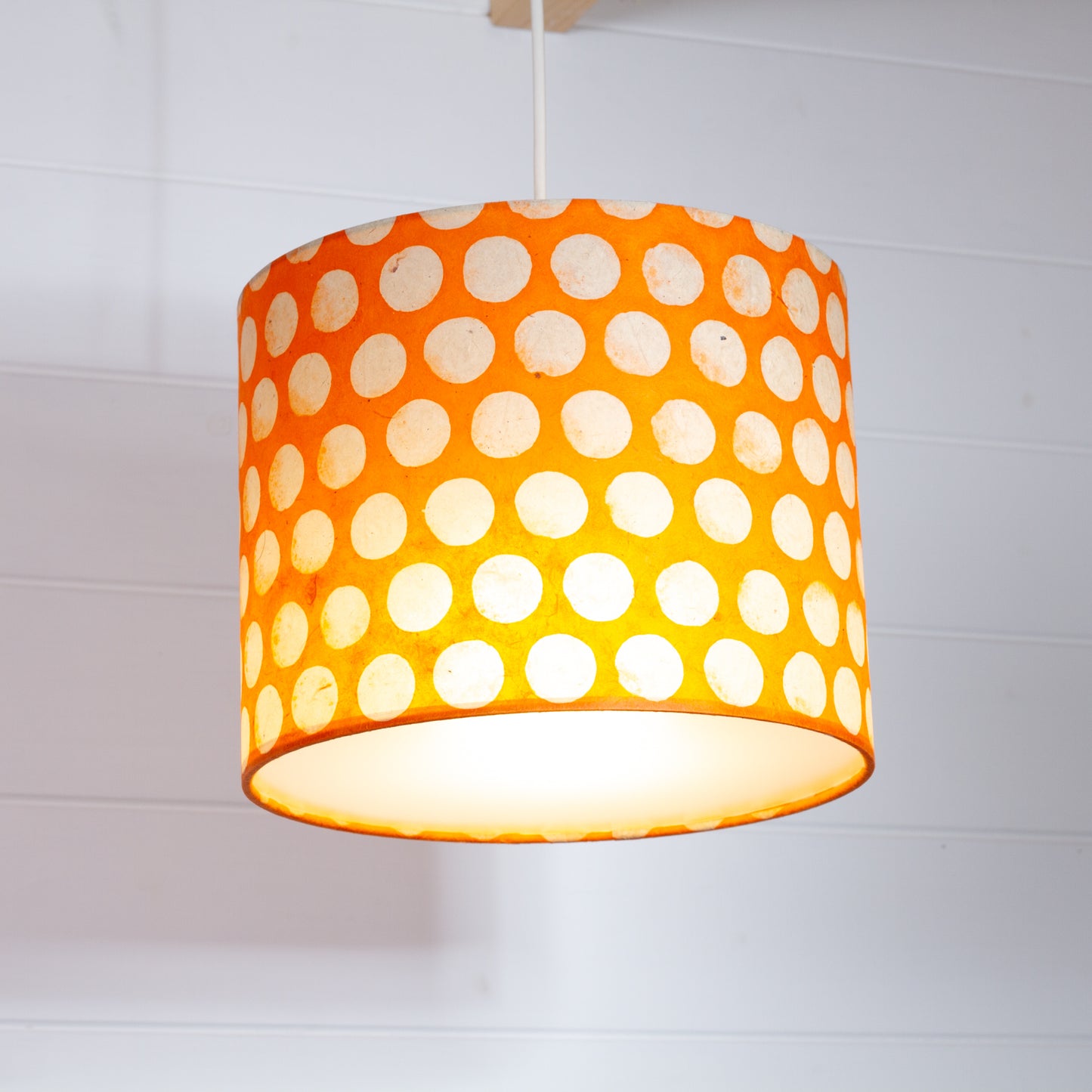 Drum Lamp Shade - B110 ~ Batik Dots on Orange, 25cm x 20cm