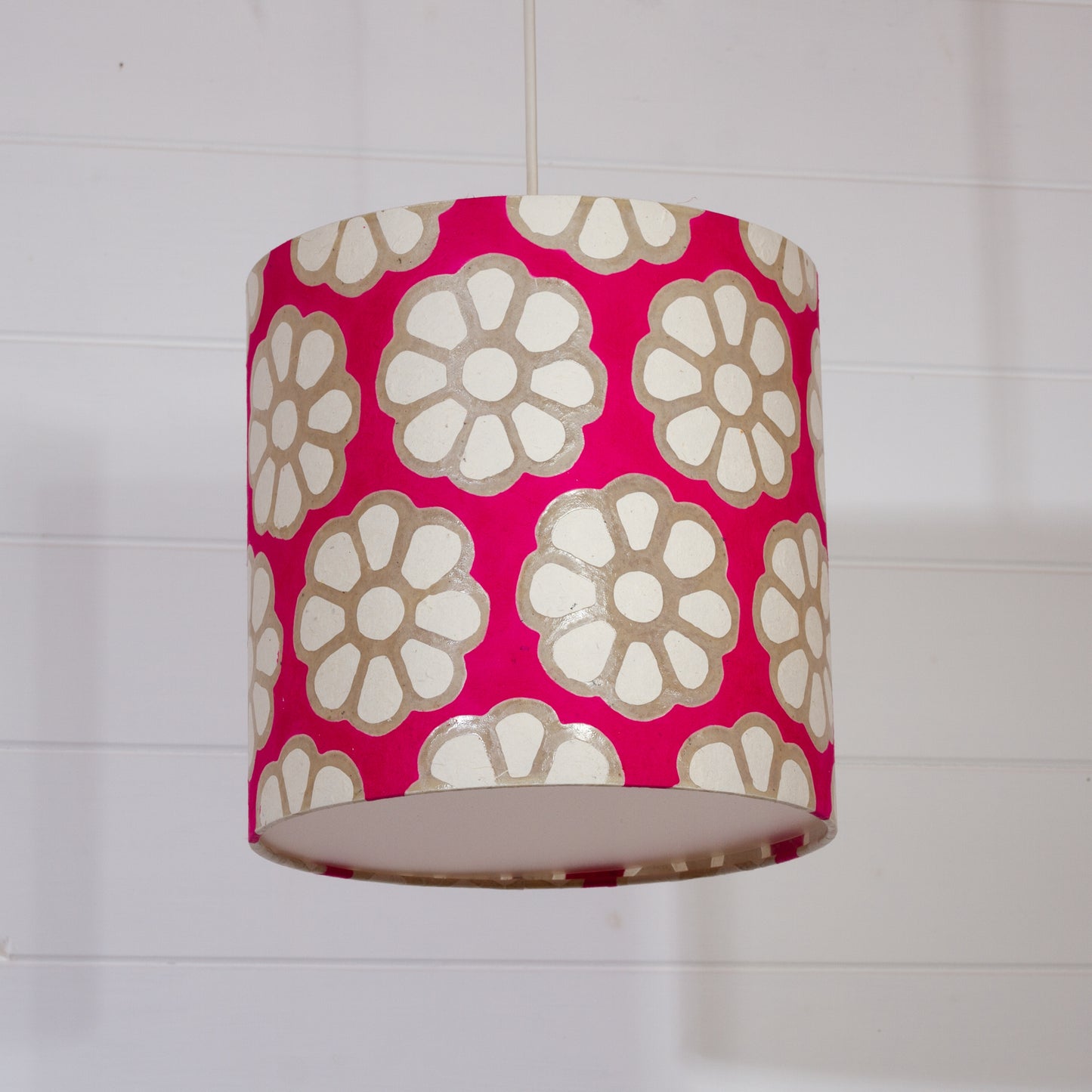 Drum Lamp Shade - P22 - Batik Big Flower on Hot Pink, 25cm x 25cm