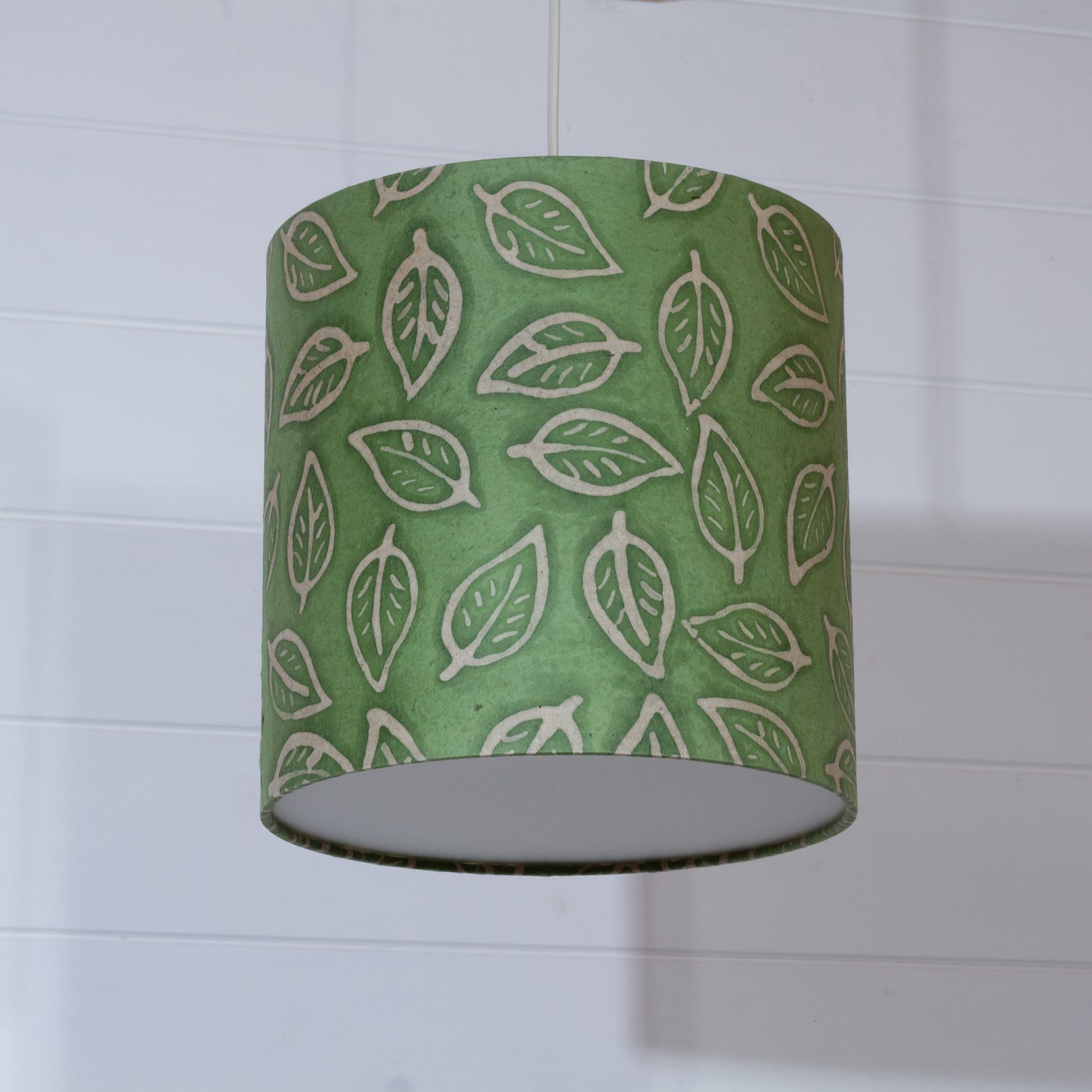 Drum Lamp Shade - P29 - Batik Leaf on Green, 25cm x 25cm