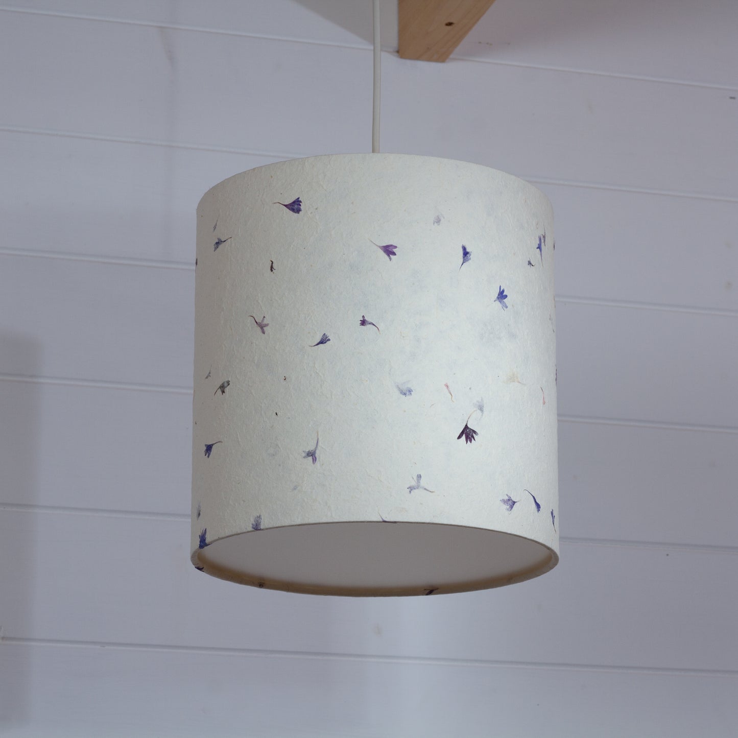 Drum Lamp Shade - P34 - Cornflower Petals on Natural Lokta, 25cm x 25cm