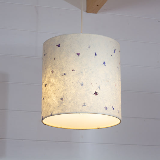 Drum Lamp Shade - P34 - Cornflower Petals on Natural Lokta, 25cm x 25cm