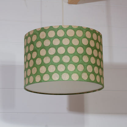 Drum Lamp Shade - P87 ~ Batik Dots on Green, 30cm(d) x 20cm(h)