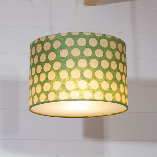 Drum Lamp Shade - P87 ~ Batik Dots on Green, 30cm(d) x 20cm(h)
