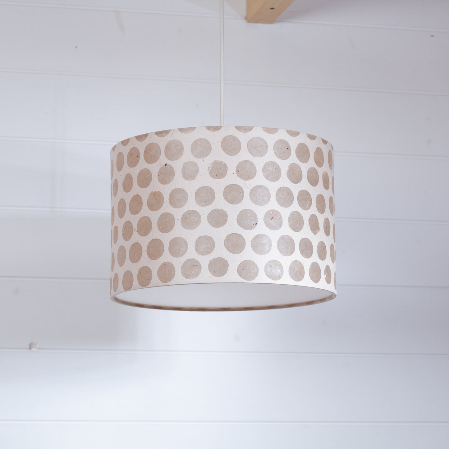 Drum Lamp Shade - P85 ~ Batik Dots on Natural, 30cm(d) x 20cm(h)