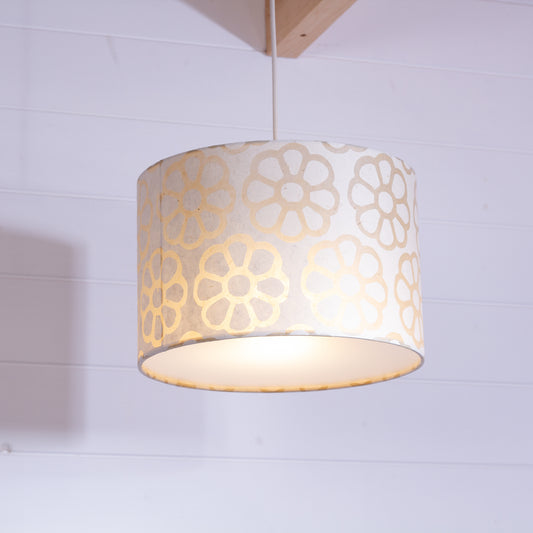 Drum Lamp Shade - P17 - Batik Big Flower on Natural, 30cm(d) x 20cm(h)