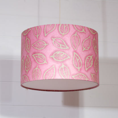 Drum Lamp Shade - P67 - Batik Leaf on Pink, 30cm(d) x 20cm(h)