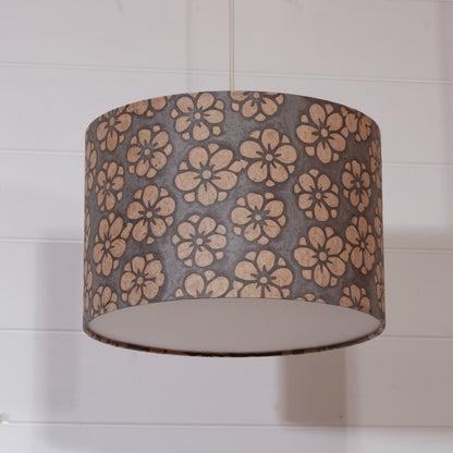 Drum Lamp Shade - P77 - Batik Star Flower Grey, 30cm(d) x 20cm(h)