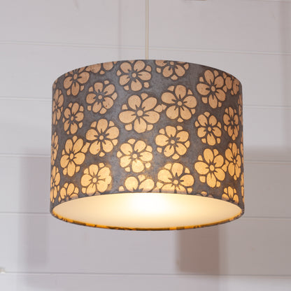Drum Lamp Shade - P77 - Batik Star Flower Grey, 30cm(d) x 20cm(h)