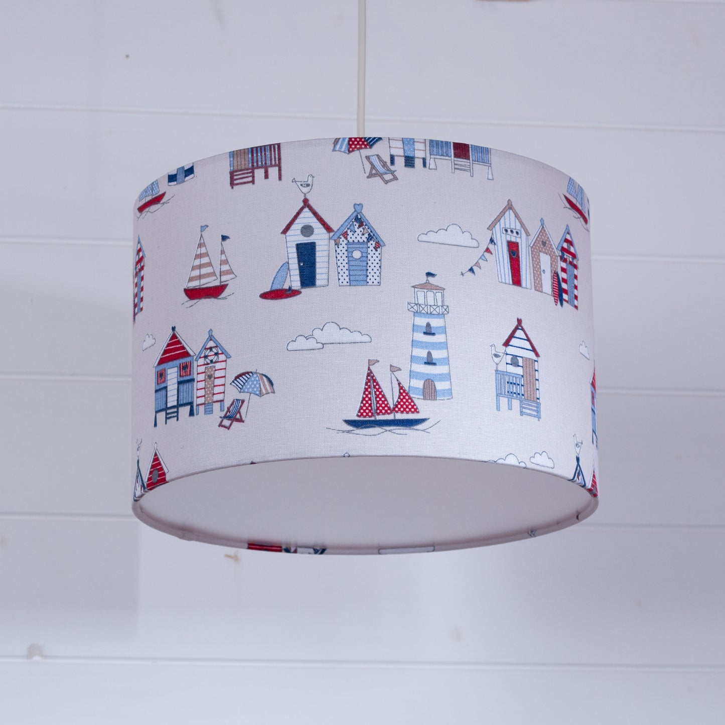 Drum Lamp Shade - F130 ~ Beach Huts, 30cm(d) x 20cm(h)