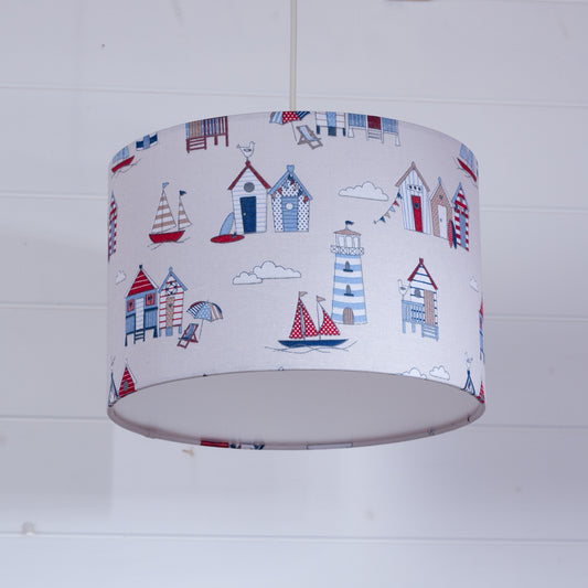 Drum Lamp Shade - F130 ~ Beach Huts, 30cm(d) x 20cm(h)