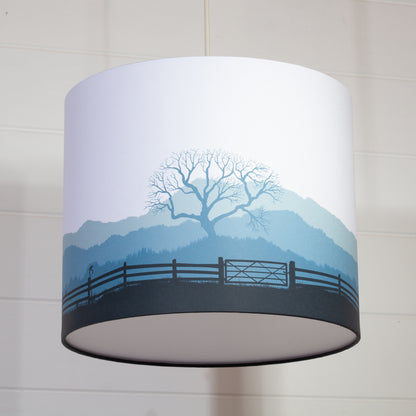 Drum Lamp Shade - Landscape Gate Blue, 30cm(d) x 25cm(h)