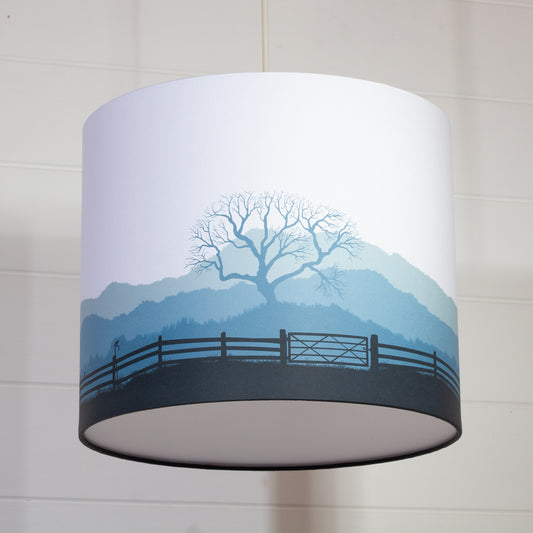 Drum Lamp Shade - Landscape Gate Blue, 30cm(d) x 25cm(h)