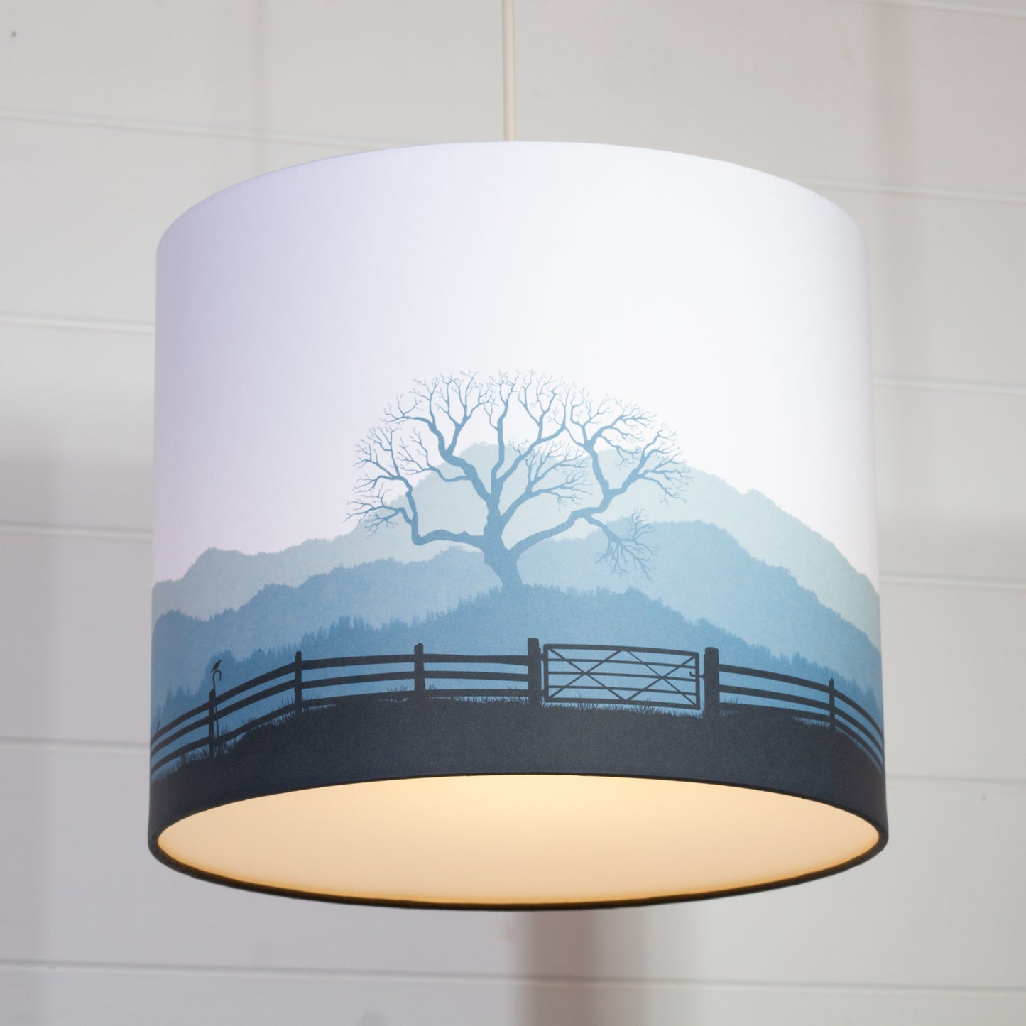 Drum Lamp Shade - Landscape Gate Blue, 30cm(d) x 25cm(h)