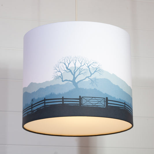Drum Lamp Shade - Landscape Gate Blue, 30cm(d) x 25cm(h)