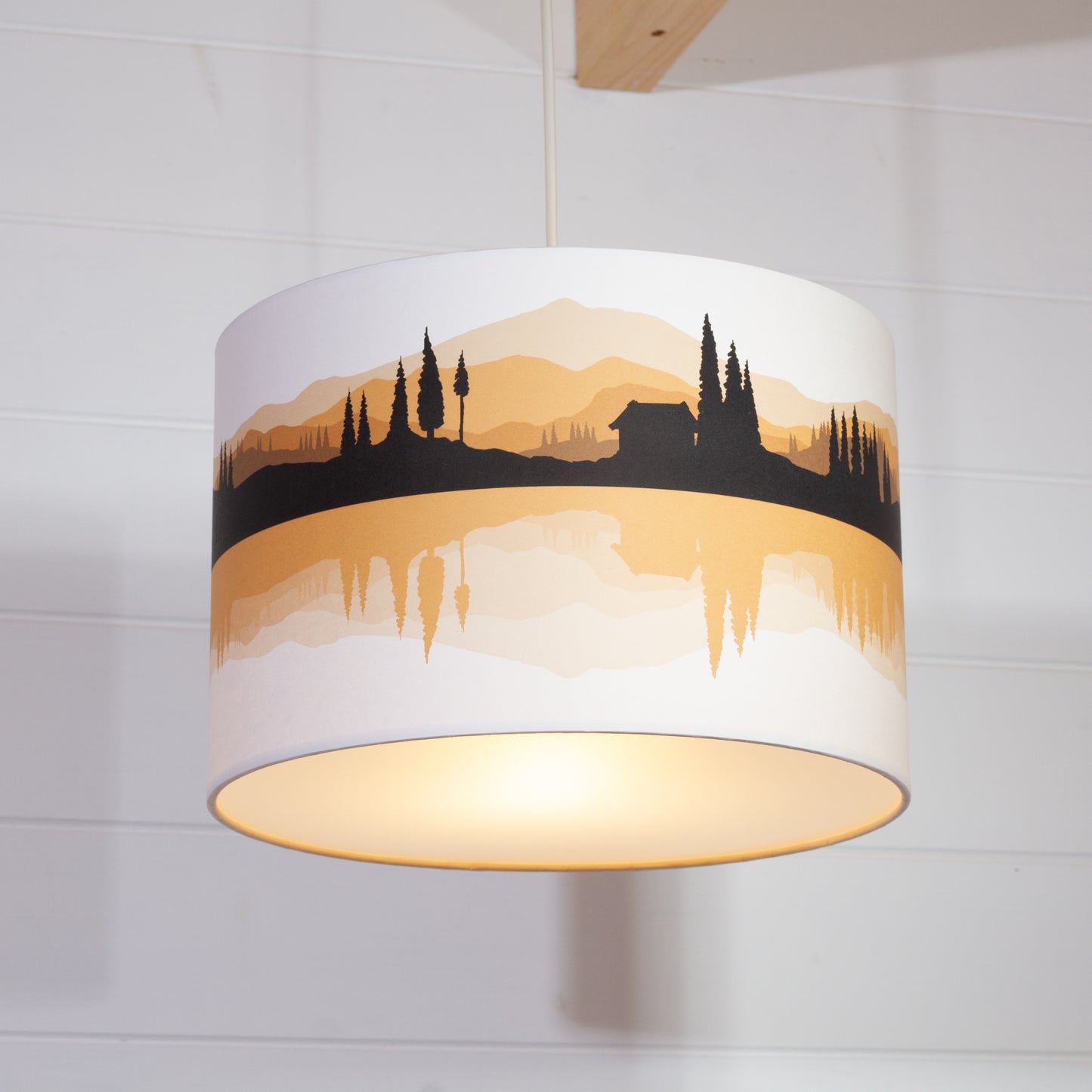 Landscape Reflection #3 Print Lampshade Drum Lamp Shade 30cm(d) x 20cm(h) - Orange